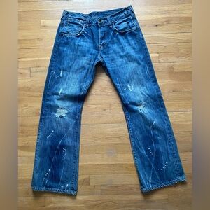 Evisu blue denim jeans with painted seagull